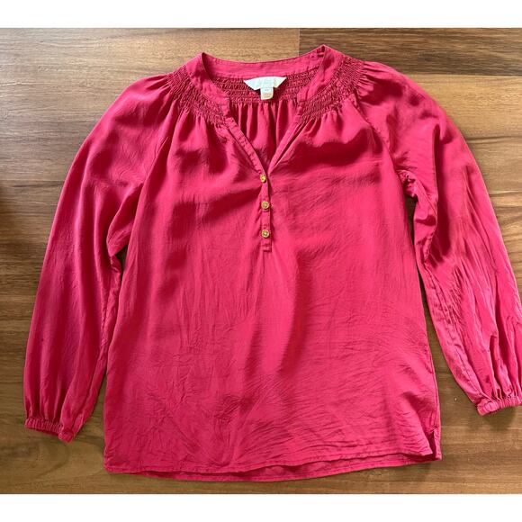 Lilly Pulitzer Elsa Silk Top in Poinsettia Red Sz XS 100% Silk Banded Sleeves - Picture 4 of 8